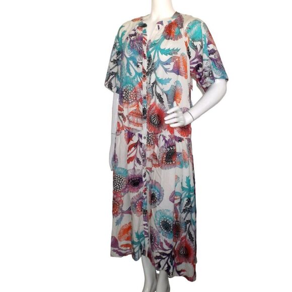 new TUGBOAT/Anthro Dress, M, Midi/Tiered Skirt, Multicolor Floral, Buttons - Picture 4 of 14